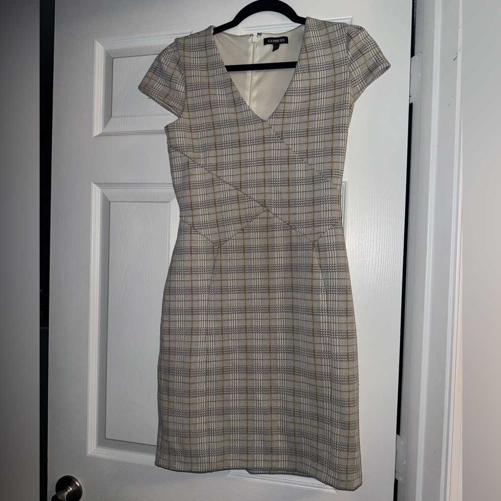 Express Gray Plaid Midi Dress